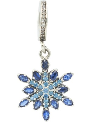 Nur Silver Mavi Taşlı Kar Tanesi Gümüş Charm NUR-BL20123
