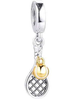 Nur Silver Tenis Topu ve Tenis Raketi Gümüş Charm NUR-BL00122