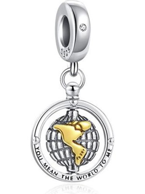 Nur Silver You Mean The World To Me Yazılı Dönen Dünya Gümüş Charm NUR-BL01147