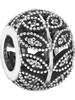 Nur Silver Taş Yapraklı Yuvarlak Gümüş Charm NUR-BL00174