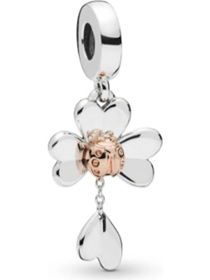 Nur Silver Uğur Böceği Ve Çiçek Gümüş Charm NUR-BL00194