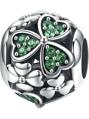 Nur Silver Yeşil Yonca Ve Çiçekli Gümüş Charm NUR-BL22221