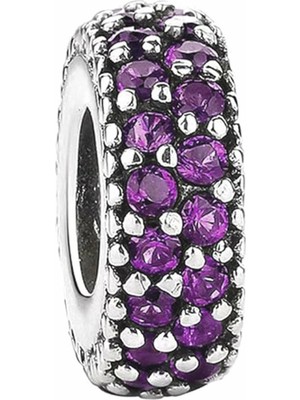 Nur Silver Lila Taşlı Yuvarlak Gümüş Charm NUR-BL12101