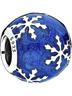 Nur Silver Mavi Taşlı Kar Taneli Gümüş Charm NUR-BL12475