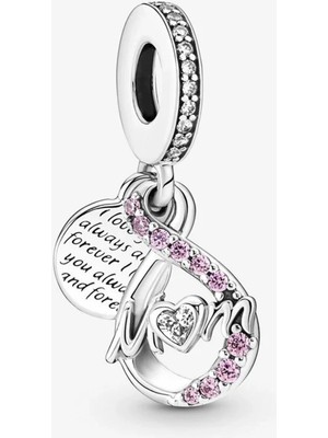 Nur Silver Anne ve Sonsuzluk İşareti Çift Sallantılı Gümüş Charm - NUR-CM00215