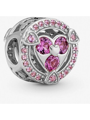 Nur Silver Aşkınızı Ortaya Çıkarın Parıldayan Kalpler Düğme Gümüş Charm - NUR-CM00298