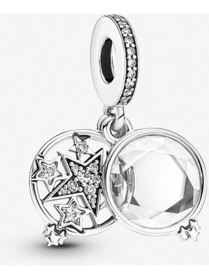 Nur Silver Büyütülmüş Yıldız Çift Sallantılı Gümüş Charm - NUR-CM00341