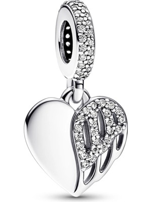 Nur Silver Heart & Angel Dangle Gümüş Cham - NUR-CM00361