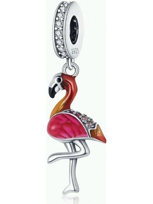 Nur Silver Kırmızı Kırmızı Flamingo Gümüş Charm - NUR-CM00373