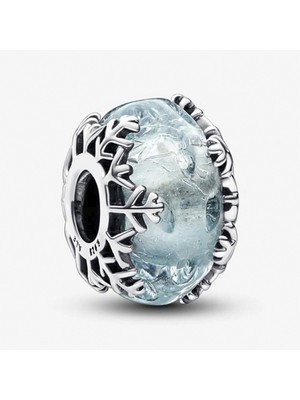 Nur Silver Kış Mavi Kar Tanesi Murano Gümüş Charm - NUR-CM00374