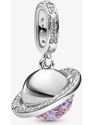 Nur Silver Kristal Ve Berrak Kübik Zirkonlu Sallantılı Gümüş Charm - NUR-CM00376