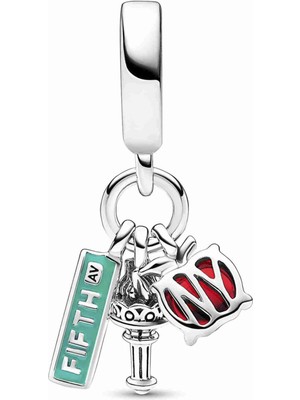 Nur Silver Meşale ve Sokak Tabelası Üçlü Sallantılı Gümüş Charm - NUR-CM00386