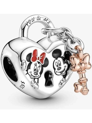 Nur Silver Mickey Mouse ve Minnie Kilit Gümüş Charm - NUR-CM00388