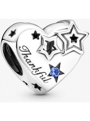 Nur Silver Minnettar Kalp ve Yıldızlar Gümüş Charm - NUR-CM00389