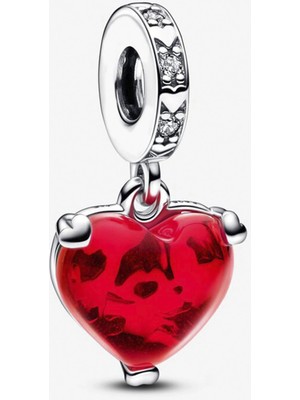 Nur Silver Minnie Mouse Öpücük Kırmızı Murano Cam Sallantılı Gümüş Charm - NUR-CM00390