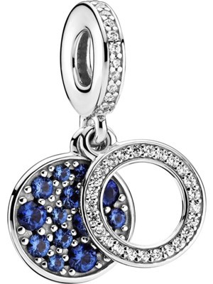 Nur Silver Mavi Disk Sallantılı Gümüş Charm NUR-BL09993