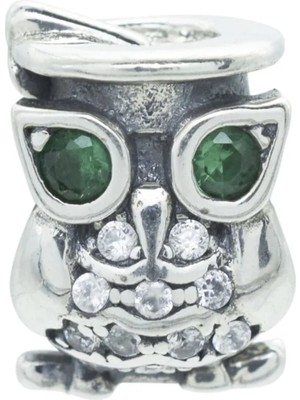 Nur Silver Yeşil Göz Detaylı Baykuş Gümüş Charm NUR-BL00044