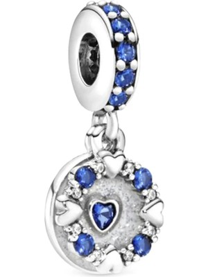 Nur Silver Sallantılı Mavi Kalp Gümüş Charm NUR-BL12487