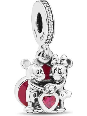 Nur Silver Mickey Ve Minnie Kalp Gümüş Charm NUR-BL00209