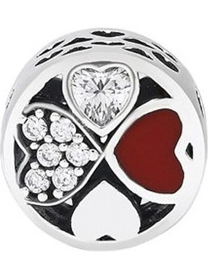 Nur Silver Kalp Detaylı Yonca Yuvarlak Gümüş Charm NUR-BL00219