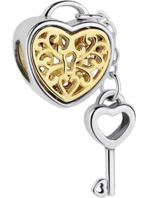 Nur Silver Kalp Asma Kilit Ve Anahtar Gümüş Charm NUR-BL00223