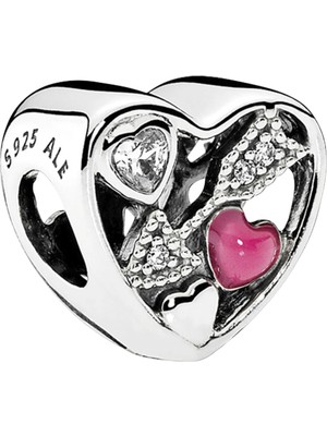 Nur Silver Kalp İçinde Ok Gümüş Charm NUR-BL00254