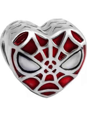 Nur Silver Örümcek Adam Kalpli Gümüş Charm NUR-BL00006