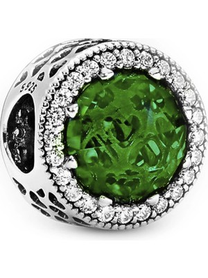 Nur Silver Yuvarlak Yeşil Taşlı Gümüş Charm NUR-BL00246