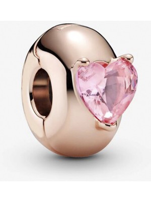 Nur Silver Pembe Kalp Tektaş Klipsli Gümüş Charm - NUR-CM00403
