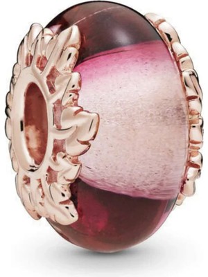 Nur Silver Pembe Murano Camı ve Yaprak Gümüş Charm - NUR-CM00405