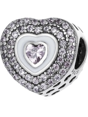 Nur Silver Taşlı Kalp Gümüş Charm - NUR-CM00415