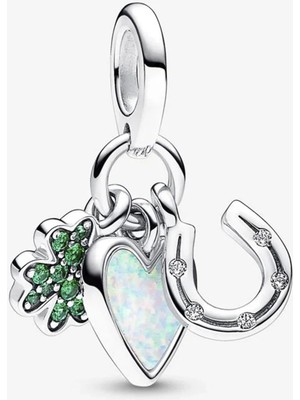 Nur Silver Dört Yapraklı Yonca, Kalp ve At Nalı Üçlü Sallantılı Charm NUR-CM00455