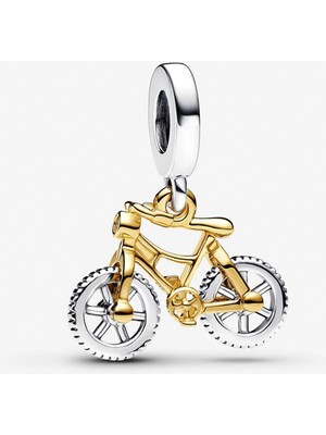 Nur Silver Iki Renkli Döndürme Tekerlekleri Bisiklet Sarkan Charm NUR-CM00450