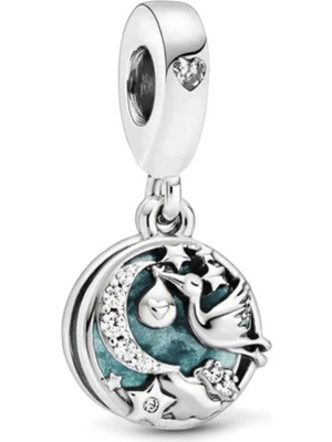 Nur Silver Mavi Mineli Bebek ve Leylek Gümüş Charm NUR-BL01004