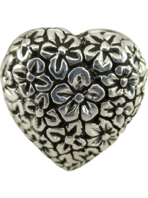 Nur Silver Çiçekli Kalp Gümüş Charm NUR-CH00002
