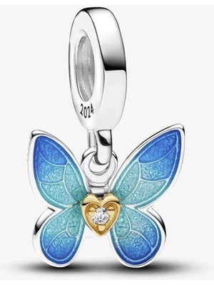 Nur Silver Blue Butterfly Dangle Gümüş Sallantılı Charm NUR-CH00017