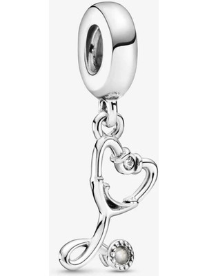 Nur Silver Kalp Stetoskop Gümüş Sallantılı Charm NUR-CH00008