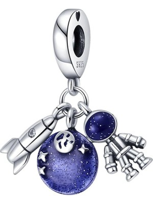 Nur Silver Uzay Astronot Füze Gümüş Sallantılı Charm NUR-CH00021
