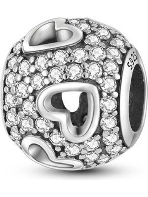 Nur Silver Işıltılı Kalp Gümüş Charm NUR-BL12436