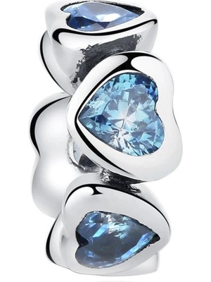 Nur Silver Mavi Taşlı Kalp Gümüş Charm NUR-BL12439
