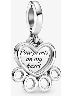 Nur Silver Kalp ve Pati İzi Sallantılı Gümüş Charm NUR-BL00268