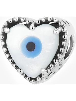 Nur Silver Nazar Boncuğu Kalp Gümüş Charm NUR-BL00269