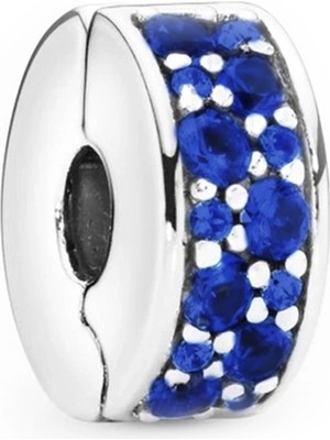 Nur Silver Lacivert Pave Klipsli Durdurucu Gümüş Charm NUR-BL00275