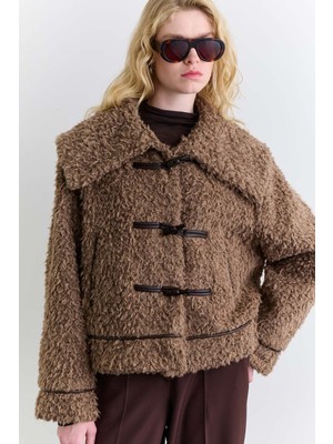 Manuka Düğmeli Kürk Kaban Kahverengi