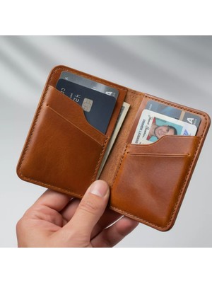 Gerçek Deri Cüzdan Kartlık El Yapımı Hakiki Premium Deri Italyan Dikiş 6 Kart Bölmeli Kompakt Cüzdan Hediyeli