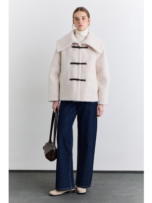 Manuka Düğmeli Geniş Yaka Kaban Ekru