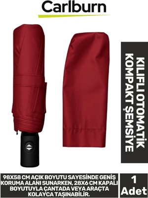 Carlburn Premium Su Geçirmez Rüzgara Dayanıklı Koruma 8 Telli Kılıflı Otomatik Kompakt Yağmur Şemsiye