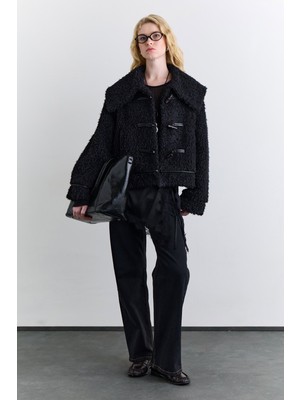 Manuka Düğmeli Kürk Kaban Siyah