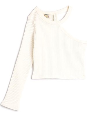 Hepta Collection Crop Pencere Detaylı Tişört Tek Uzun Kollu Ribanalı Pamuklu