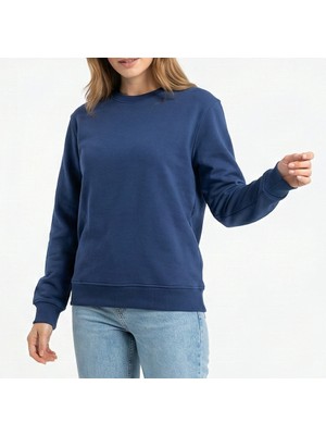 Bumerangspor Kadın Bisiklet Yaka Üç Iplik Şardonlu Basic Düz Sweatshirt